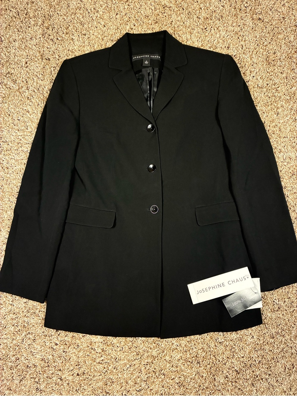 NWTs Josephine Chaus 100% Silk Blazer True Black